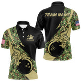 Maxcorners Mens bowling polo, quarter zip shirts Custom green camo bowling team jerseys, gift for team Bowlers LM0706
