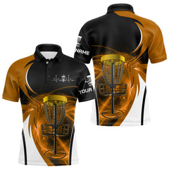 Maxcorners Mens disc golf polo shirt custom disc golf basket, personalized disc golf gifts | Orange MT0510