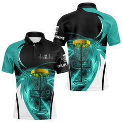 Maxcorners Mens disc golf polo shirt custom disc golf basket, personalized disc golf gifts | Cyan Blue MT0510