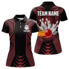 Maxcorners Personalized Black And Red Flame Bowling Polo Shirts Custom Bowling Team Jerseys