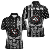 Maxcorners Black And White American Flag Skull Dart Polo Shirt Custom Patriotic Dart Shirt