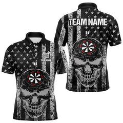 Maxcorners Black And White American Flag Skull Dart Polo Shirt Custom Patriotic Dart Shirt