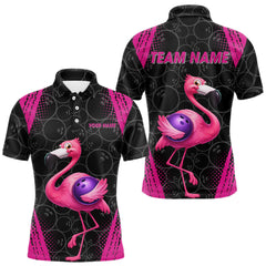 Maxcorners Funny Pink Flamingo Black Bowling Camo Bowling Shirts for Men Custom Flamingo Team bowling outfit LM0503