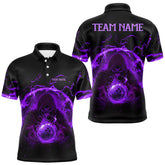 Maxcorners Mens bowling polo, 1/4 zip shirts Custom purple flame skull bowling team jerseys, gift for Bowlers LM0706