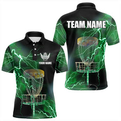 Maxcorners Mens disc golf polo shirts custom green lightning thunder disc golf basket team disc golf outfit MT0510