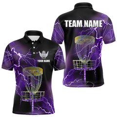 Maxcorners Mens disc golf polo shirts custom purple lightning thunder disc golf basket team disc golf outfit MT0510