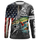 Maxcorners Northern Pike Fishing American Flag patriotic Customize name Long Sleeve Fishing Shirts LM0501