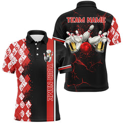 Maxcorners Black And Red Argyle Pattern Bowling Beer Custom Bowling Shirts Bowling Team League Jerseys For Men And Women