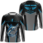 Maxcorners Personalized Black Marlin Fishing jerseys, Team Marlin Fishing Long Sleeve tournament shirts| Blue LM2408