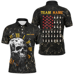 Maxcorners Skull Bowling Camo American Flag Custom Bowling Polo Shirts Bowling Team Jerseys For Men And Women