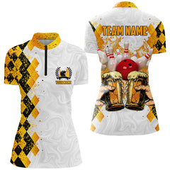 Maxcorners Bowling And Beer Argyle Pattern Custom Bowling Polo Shirt Bowling Team League Jersey