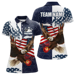 Maxcorners Red, White And Blue American Flag Eagle Bowling Shirts For Men Custom Patriotic Bowling Team Jersey