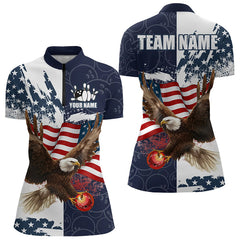 Maxcorners Red, White And Blue American Flag Eagle Bowling Shirts For Women Custom Patriotic Bowling Team Jersey