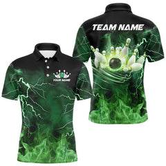 Maxcorners Mens bowling shirts Custom green lightning thunder flame Bowling Team Jersey, gift for team Bowlers TU0508