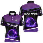 Maxcorners Black And Purple Lighting Flame For Mens And Women Bowling Polo Shirt Custom Team Bowling Jerseys