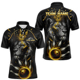 Maxcorners Custom Black and Gold Lion Bowling Polo, Quarter Zip shirts for Men, Lion Team Bowling Jerseys LM0607