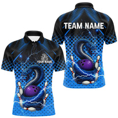 Maxcorners Black and Blue Lightning Thunder Cobra Snake Bowling Shirts For Men Custom Bowling Team League Jersey LM0611
