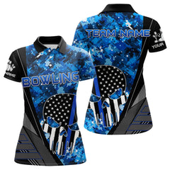 Maxcorners Black And White American Flag Skull Blue Camo Bowling Shirts For Men Custom Team Bowling Jerseys