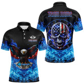 Maxcorners Blue Flame Smoke American Flag Eagle Skull Darts Polo, 1/4 Zip Shirts For Men Custom Darts Team Jersey