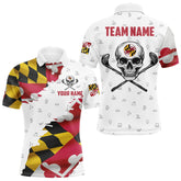 Maxcorners Maryland Flag Golf Clubs Skull Golf Camo Men golf polo shirts Custom Patriotic Golf Team Jerseys