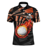 Maxcorners Golf Black Orange Camo Flame Customized Name 3D Polo Shirt Unisex
