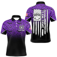 Maxcorners Purple Halloween pattern Custom American flag patriotic Bowling shirt for men, Bowling team jersey MT0708