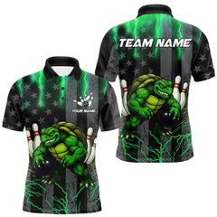Maxcorners Black American flag Men's bowling shirts Custom Green lightning thunder Turtle Bowling Team Jerseys TU0909