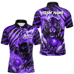 Maxcorners Personalized Tiger Bowling Shirts For Men, Purple Flame Lightning Thunder Tiger Team Bowling Jerseys TU0812
