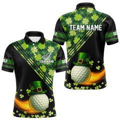 Maxcorners Black and Green shamrock argyle pattern Golf Polo Shirts For Men Custom St Patrick mens golf top TU0812