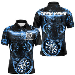 Maxcorners Personalized Blue Lightning Thunder Storm Tiger Darts Shirts For Men Custom Dart Team Jerseys TU1208