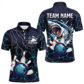 Maxcorners Blue Shark Camo Lightning Thunder Bowling Shirts For Men And Women Custom Bowling Team Shirts, Gift For Bowler