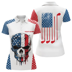 Maxcorners Red, White And Blue American Flag Skull Mens And Women Golf Polo Shirts Custom Patriotic Golf Attire For Mens
