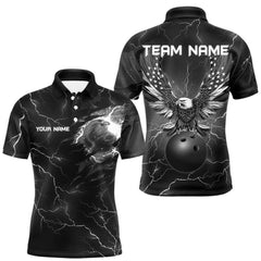 Maxcorners Black lightning thunder bowling American flag Eagle custom Mens Bowling Polo, Quarter Zip Shirts LM2206