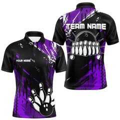 Maxcorners Black and Purple Mens bowling shirts Custom retro bowling ball and pins bowling team league jerseys LM1109