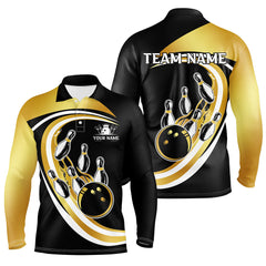 Maxcorners Black & Gold Bowling Jersey Customized Name, Team Name 3D Shirt