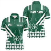 Maxcorners Green And White Argyle Pattern Shamrock St Patrick'S Day Men And Women Bowling Shirts Custom Bowling Team Jersey