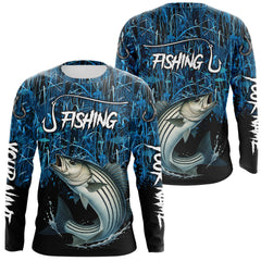 Maxcorners Striped Bass Fishing blue camo Custom UV protection Striper long sleeves fishing shirts LM0607