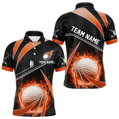 Maxcorners Black and Orange Fire golf ball custom Men golf polo shirts, personalized golf outfits for team men LM2206