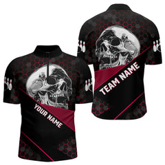Maxcorners Black And Red Skull Bowling Shirts For Men And Women, Custom Bowling Team League Jersey, Gift For Bowlers
