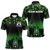 Maxcorners Green Shamrock Flame Bowling Shirts For Men And Women Custom St Patrick Day Black Team League Bowling Jerseys