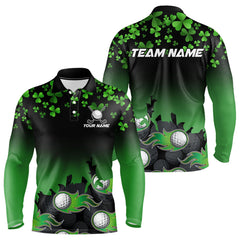 Maxcorners Green Shamrock Flame Golf Ball Men Golf Polo Shirts Customize St Patrick Day Team Mens And Women Golf Shirts