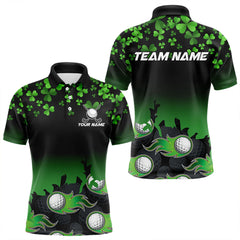 Maxcorners Green Shamrock Flame Golf Ball Men Golf Polo Shirts Customize St Patrick Day Team Mens And Women Golf Shirts