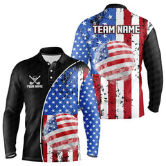 Maxcorners Personalized Black Camo Golf Polo Shirts For Men Custom American Flag patriotic golf shirts outfit