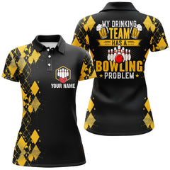 Maxcorners Funny Yellow Argyle Bowling Beer Polo Shirts Custom My Drinking Team Has A Bowling Problem For Men And Women