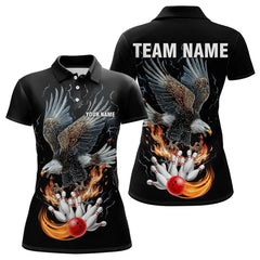 Maxcorners Black Mens Bowling Polo, 1/4 Zip Shirt Custom Flame Eagle Lightning bowling outfit gifts for bowlers LM133