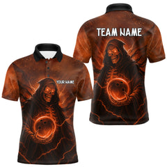 Maxcorners Orange Thunder Lightning Skull Reaper Bowling Shirts For Men Custom Halloween Team Bowling Jerseys TU1509