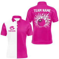 Maxcorners Pink and white Retro Bowling shirts For Men Custom team bowling jerseys gift for Bowlers TU2606