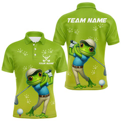 Maxcorners Funny Frog Golf polo shirt for men Custom Green mens golf top, personalized golf gifts TU1612