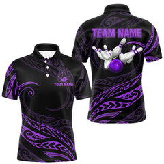 Maxcorners Black and Purple Tribal Pattern Bowling Polo, Quarter Zip shirts For Men Custom Team Bowling Jerseys LM1708