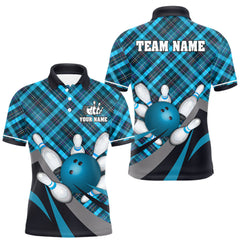Maxcorners Blue Plaid pattern Bowling shirts For Men Custom Team Bowling Jersey Xmas Gift For Bowlers TU1908